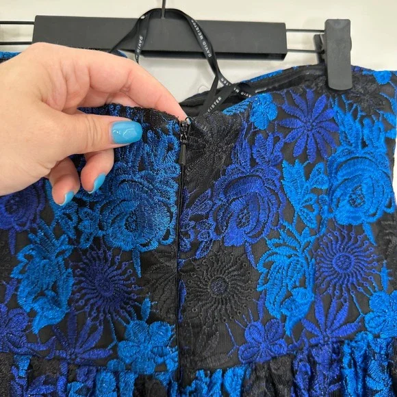 David Meister Women's Strapless Floral Lace Cobalt Blue Black Ballgown Dress‎ 8 - Picture 6 of 10